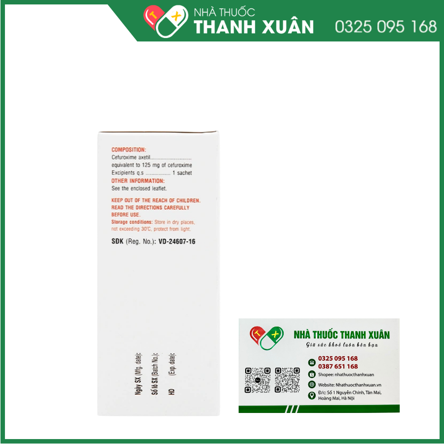 Cốm pha hỗn dịch uống Haginat 125 trị nhiễm khuẩn do vi khuẩn nhạy cảm